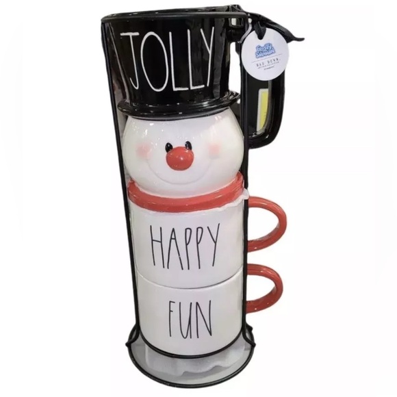 RAE DUNN “FROSTY” FROSTY THE SNOWMAN JOLLY STACKER MUG SET/NWT